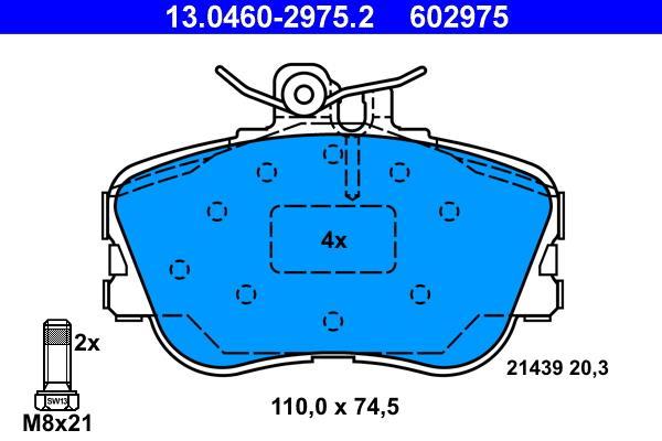 Jeu de 4 plaquettes de frein ATE ref. 13.0460-2975.2