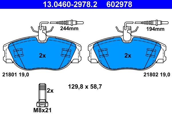 Jeu de 4 plaquettes de frein ATE ref. 13.0460-2978.2