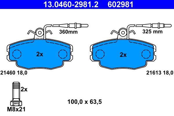 Jeu de 4 plaquettes de frein ATE ref. 13.0460-2981.2