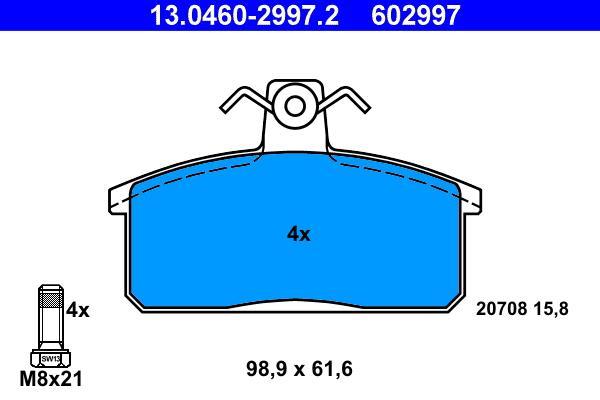 Jeu de 4 plaquettes de frein ATE ref. 13.0460-2997.2