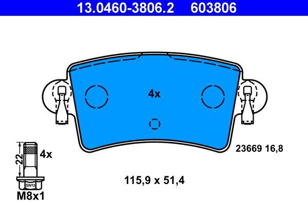 Jeu de 4 plaquettes de frein ATE ref. 13.0460-3806.2