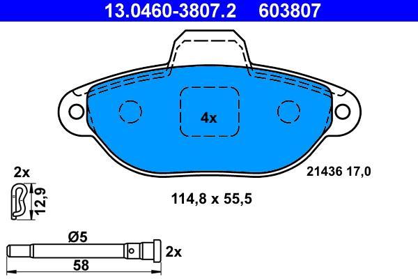 Jeu de 4 plaquettes de frein ATE ref. 13.0460-3807.2
