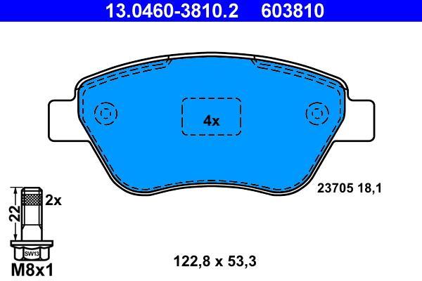 Jeu de 4 plaquettes de frein ATE ref. 13.0460-3810.2
