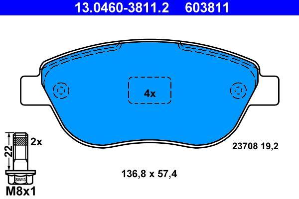Jeu de 4 plaquettes de frein ATE ref. 13.0460-3811.2