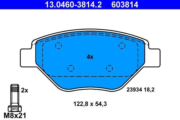Jeu de 4 plaquettes de frein ATE ref. 13.0460-3814.2