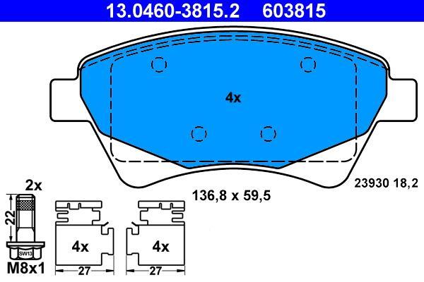 Jogo de 4 pastilhas de travão ATE ref. 13.0460-3815.2