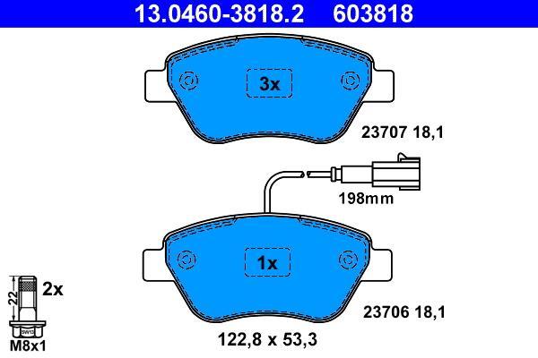 Jeu de 4 plaquettes de frein ATE ref. 13.0460-3818.2