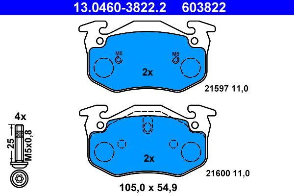 Jeu de 4 plaquettes de frein ATE ref. 13.0460-3822.2
