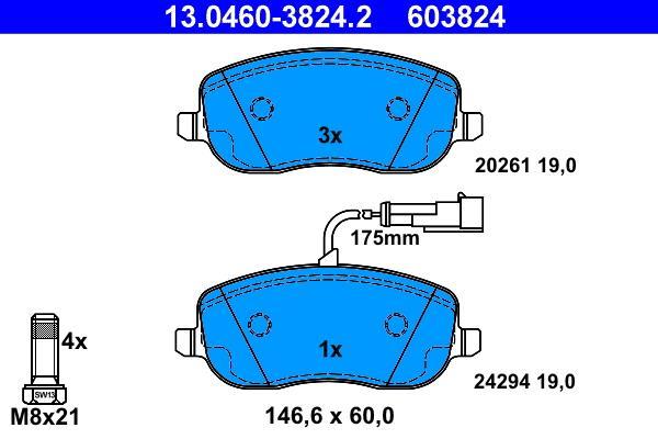 Jeu de 4 plaquettes de frein ATE ref. 13.0460-3824.2