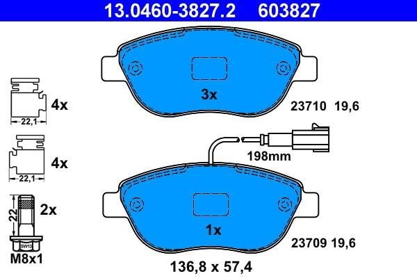 Jeu de 4 plaquettes de frein ATE ref. 13.0460-3827.2