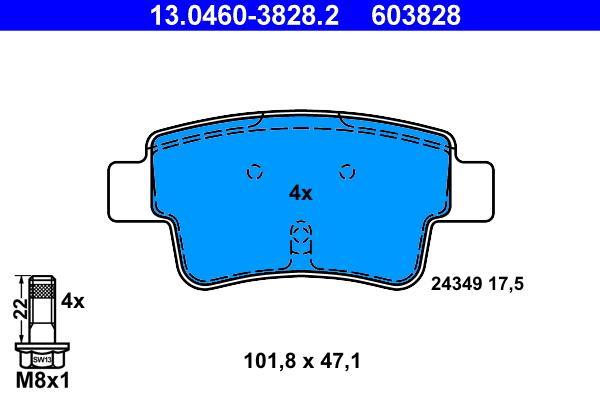 Jeu de 4 plaquettes de frein ATE ref. 13.0460-3828.2
