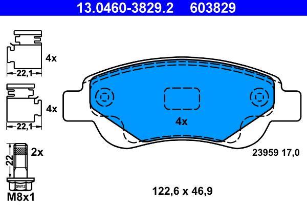 Jeu de 4 plaquettes de frein ATE ref. 13.0460-3829.2