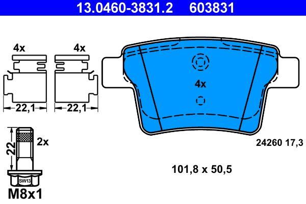Jeu de 4 plaquettes de frein ATE ref. 13.0460-3831.2
