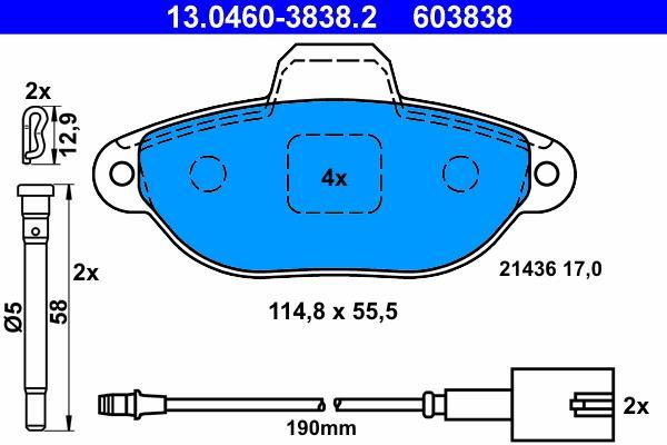 Jeu de 4 plaquettes de frein ATE ref. 13.0460-3838.2