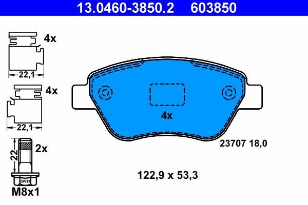 Jeu de 4 plaquettes de frein ATE ref. 13.0460-3850.2