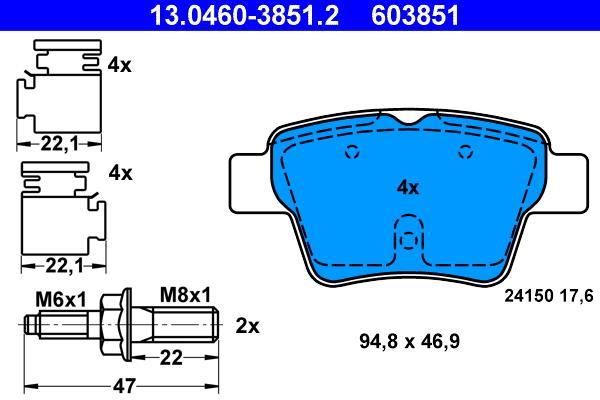 Jeu de 4 plaquettes de frein ATE ref. 13.0460-3851.2