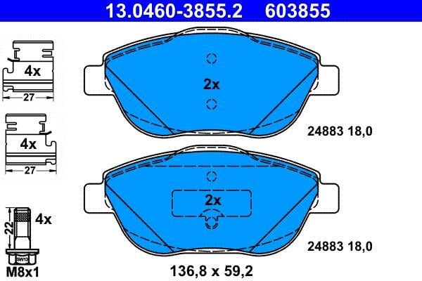 Jeu de 4 plaquettes de frein ATE ref. 13.0460-3855.2