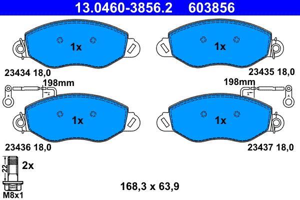 Jeu de 4 plaquettes de frein ATE ref. 13.0460-3856.2