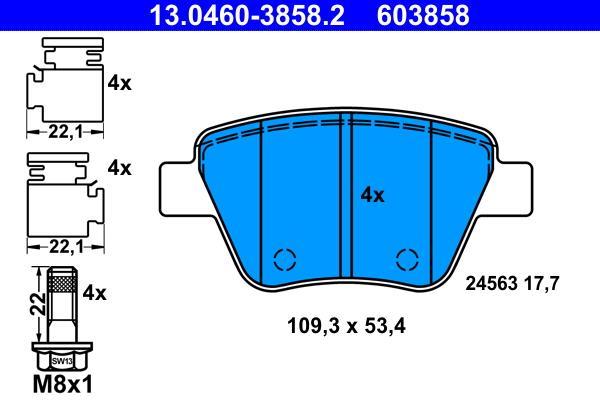 Jeu de 4 plaquettes de frein ATE ref. 13.0460-3858.2