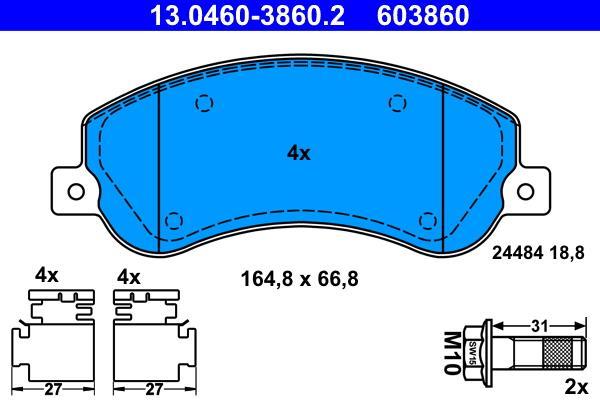 Jeu de 4 plaquettes de frein ATE ref. 13.0460-3860.2
