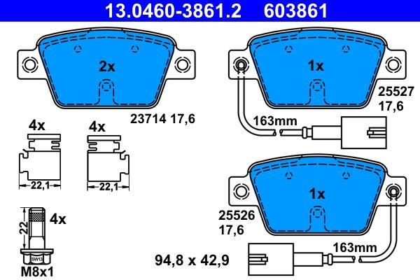 Jeu de 4 plaquettes de frein ATE ref. 13.0460-3861.2