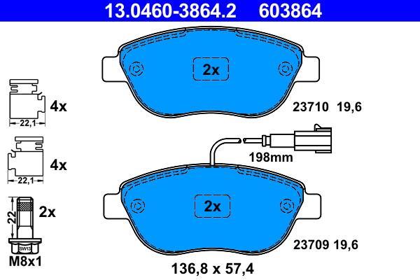 Jeu de 4 plaquettes de frein ATE ref. 13.0460-3864.2