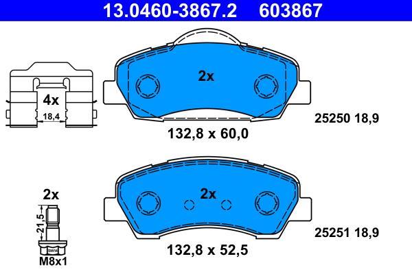 Jeu de 4 plaquettes de frein ATE ref. 13.0460-3867.2