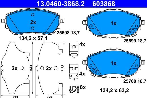 Jeu de 4 plaquettes de frein ATE ref. 13.0460-3868.2