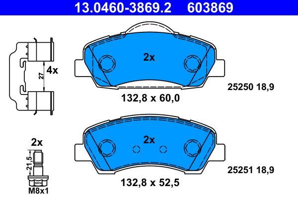 Jeu de 4 plaquettes de frein ATE ref. 13.0460-3869.2