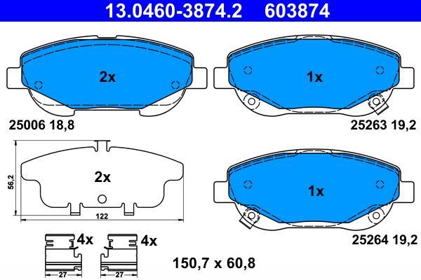 Jeu de 4 plaquettes de frein ATE ref. 13.0460-3874.2