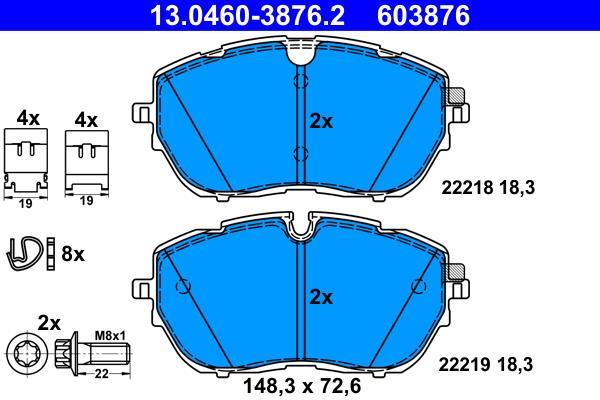 Jeu de 4 plaquettes de frein ATE ref. 13.0460-3876.2
