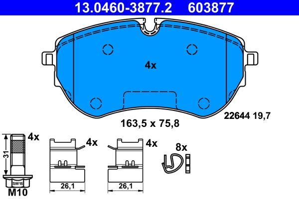 Jeu de 4 plaquettes de frein ATE ref. 13.0460-3877.2