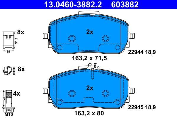 Jeu de 4 plaquettes de frein ATE ref. 13.0460-3882.2