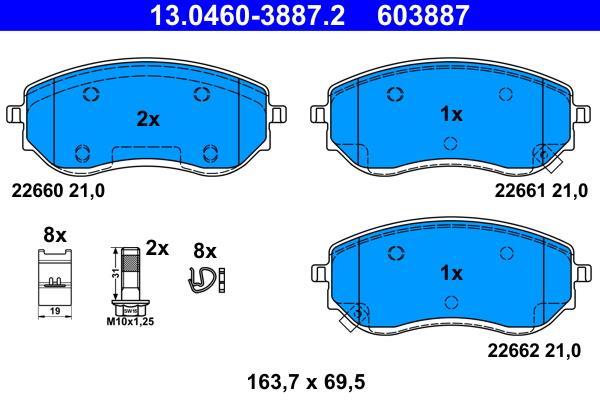 Jeu de 4 plaquettes de frein ATE ref. 13.0460-3887.2