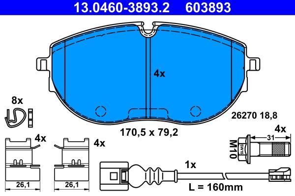 Jeu de 4 plaquettes de frein ATE ref. 13.0460-3893.2
