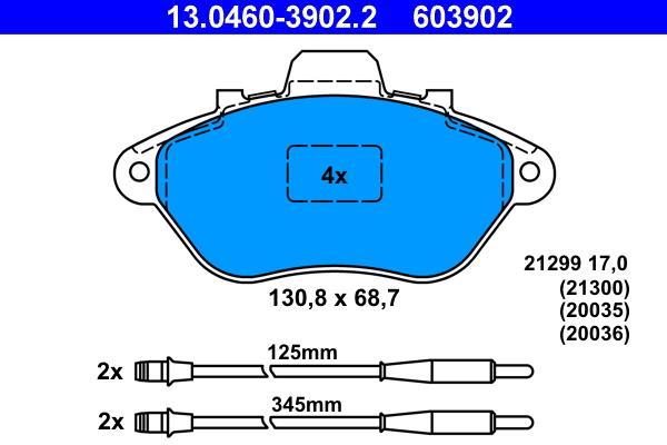 Jeu de 4 plaquettes de frein ATE ref. 13.0460-3902.2