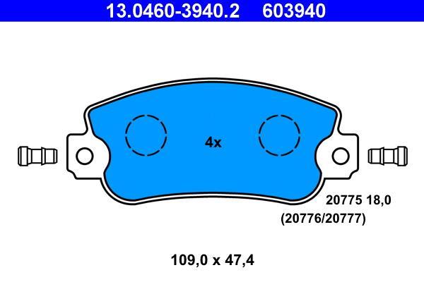 Jeu de 4 plaquettes de frein ATE ref. 13.0460-3940.2
