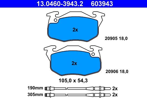 Jeu de 4 plaquettes de frein ATE ref. 13.0460-3943.2