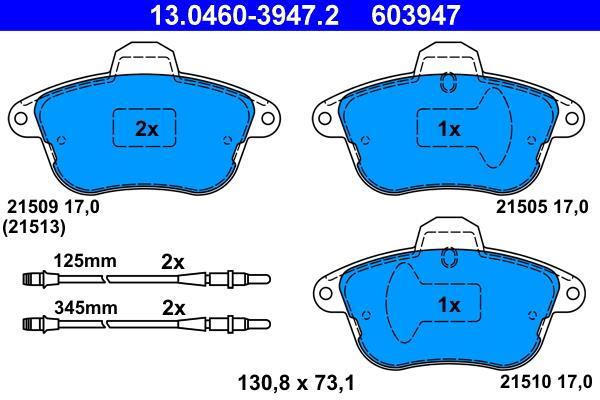 Jeu de 4 plaquettes de frein ATE ref. 13.0460-3947.2