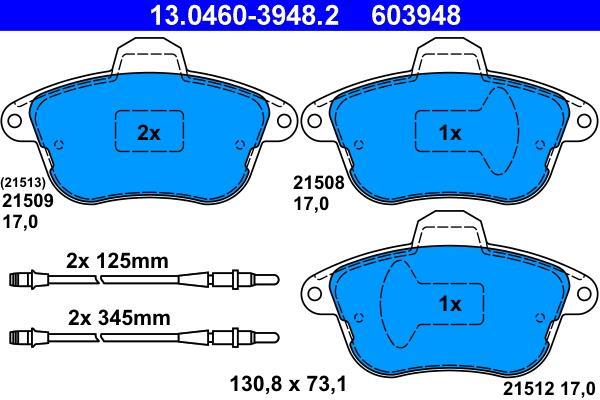 Jeu de 4 plaquettes de frein ATE ref. 13.0460-3948.2