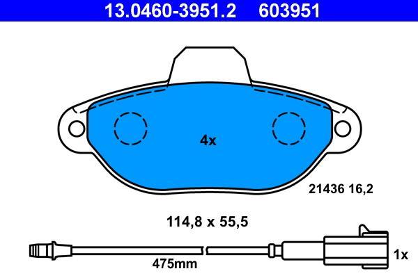 Jeu de 4 plaquettes de frein ATE ref. 13.0460-3951.2