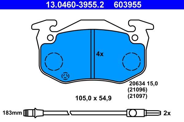 Jeu de 4 plaquettes de frein ATE ref. 13.0460-3955.2