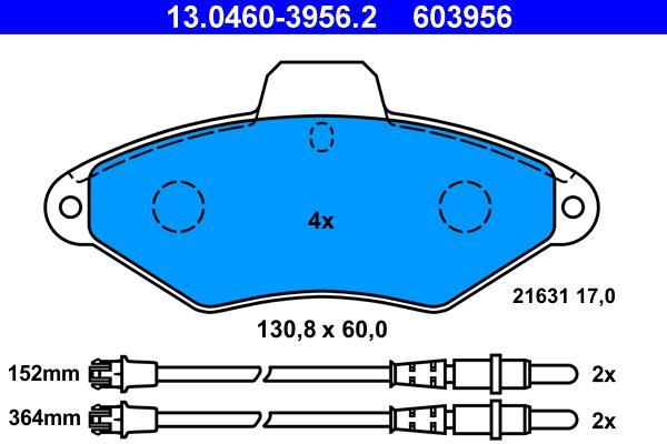 Jeu de 4 plaquettes de frein ATE ref. 13.0460-3956.2