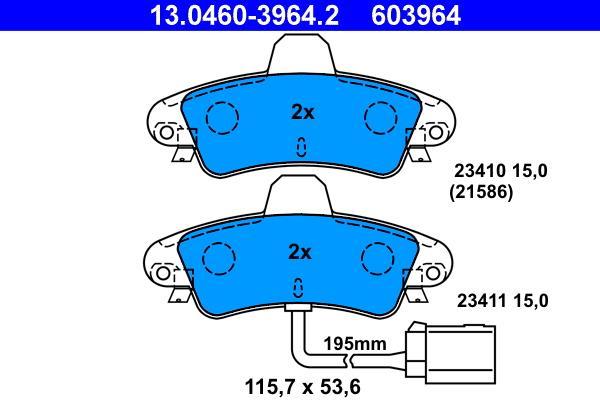 Jeu de 4 plaquettes de frein ATE ref. 13.0460-3964.2