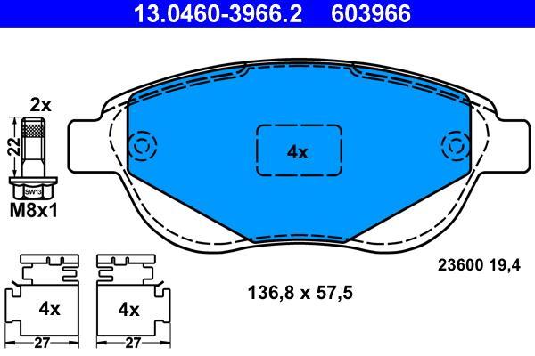 Jeu de 4 plaquettes de frein ATE ref. 13.0460-3966.2