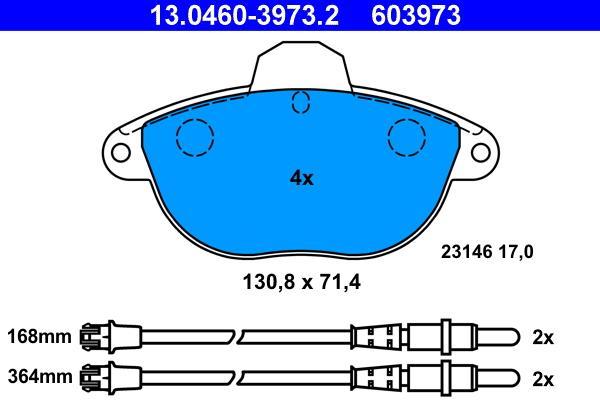Jeu de 4 plaquettes de frein ATE ref. 13.0460-3973.2