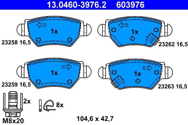 Jeu de 4 plaquettes de frein ATE ref. 13.0460-3976.2