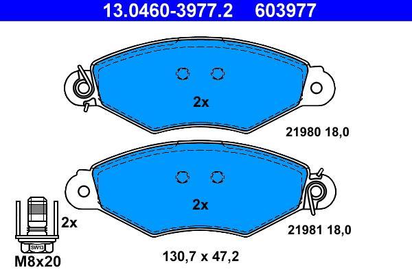 Jeu de 4 plaquettes de frein ATE ref. 13.0460-3977.2