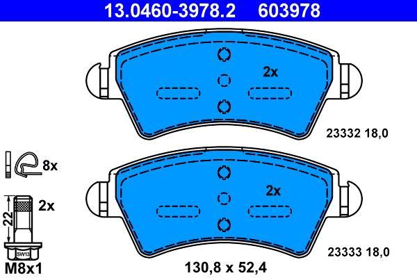 Jeu de 4 plaquettes de frein ATE ref. 13.0460-3978.2
