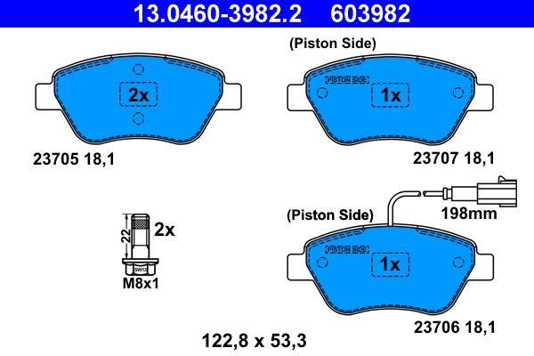 Jeu de 4 plaquettes de frein ATE ref. 13.0460-3982.2